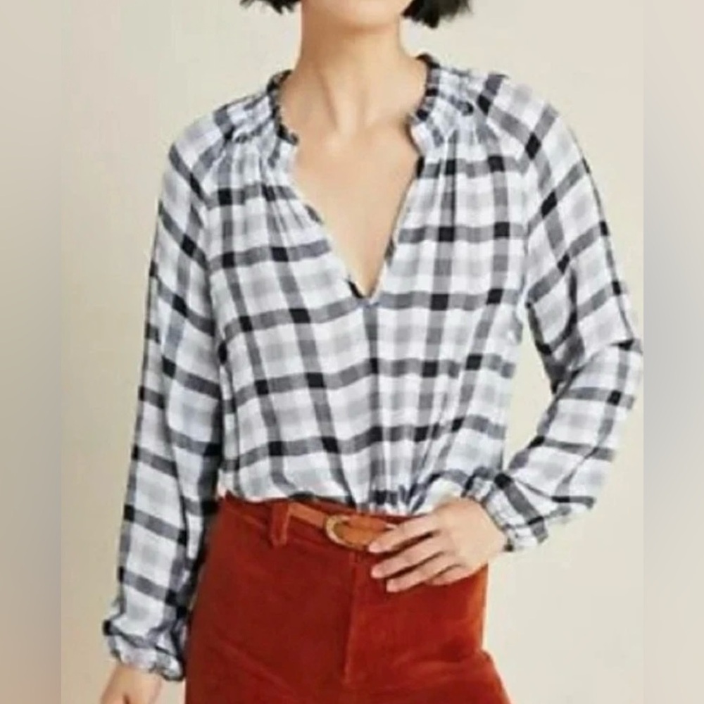 Cloth & Stone by Anthropologie Black and White Gingham Blouse - Size XS